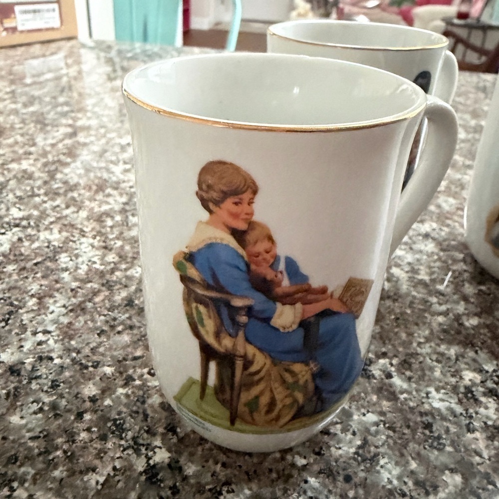 Norman Rockwell Colorful Illustrated Mug Set of 4 date 1982 - Picture 2 of 9